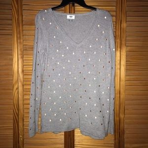 Old Navy Gray V‎ Neck Dotted Sweater